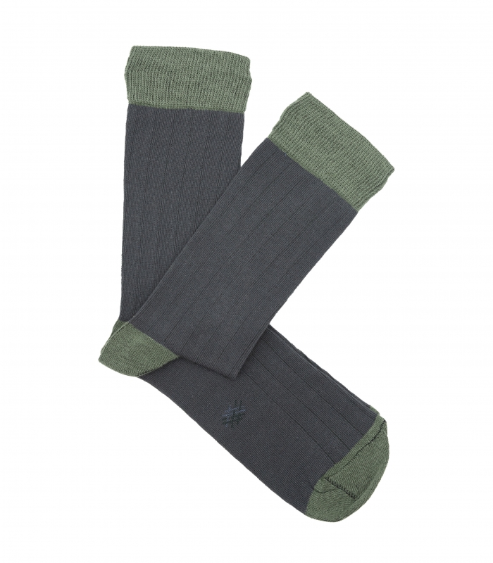 Grey And Green Ribbed Socks