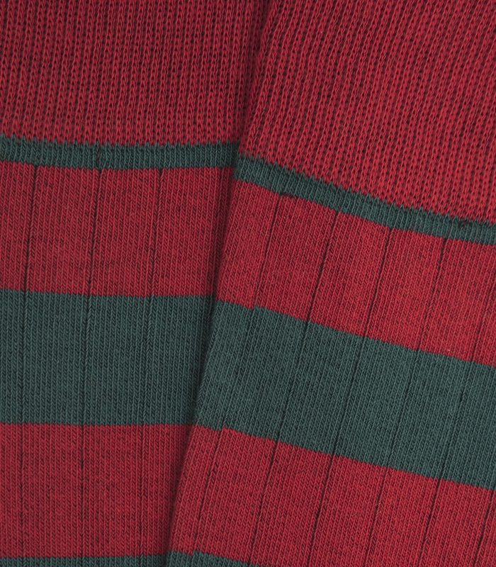 Red and Green Striped Ribbed Socks Detail