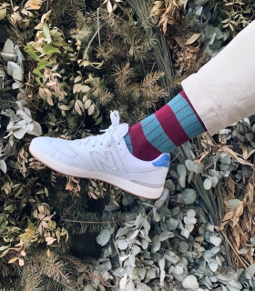 Burgundy And Light Blue Striped Ribbed Socks