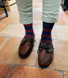 Blue and Burgundy Striped Ribbed Socks