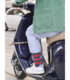 Red and Green Striped Ribbed Socks