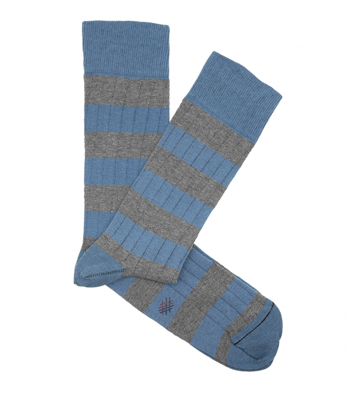 Light Blue And Grey Striped Ribbed Socks