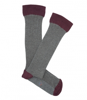 Gray and Burgundy Herringbone Knee High Socks