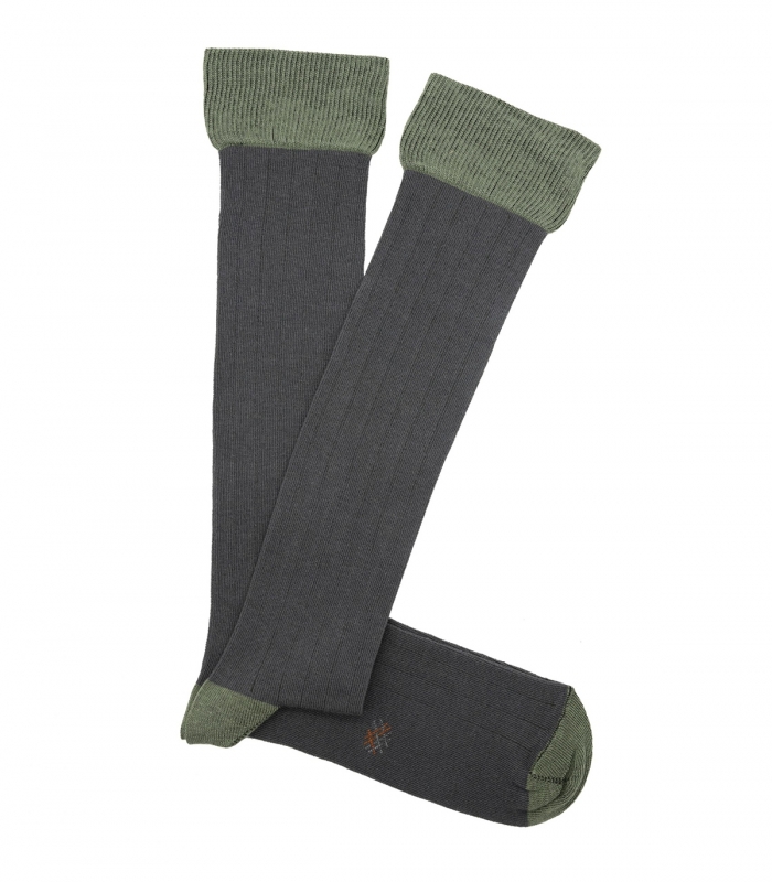 Gray and Green Ribbed Knee High Socks