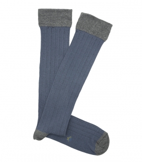 Blue and Gray Ribbed Knee High Socks