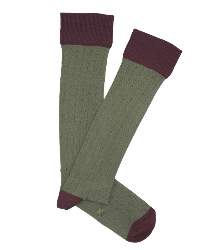 Green and Burgundy Ribbed Knee High Socks