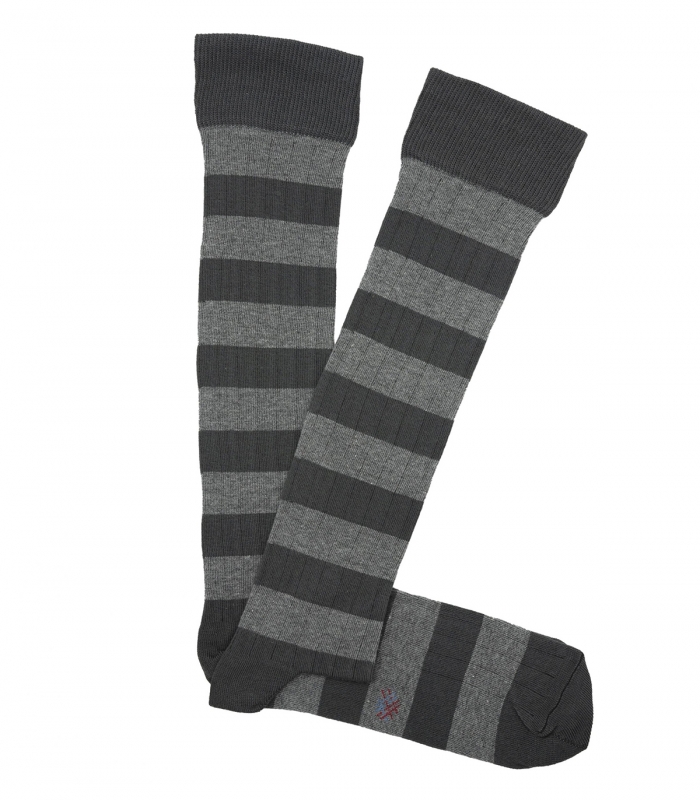 Gray Striped Ribbed Knee High Socks