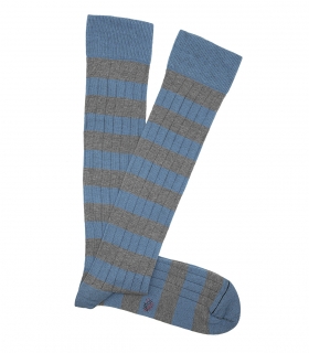 Blue and Gray Striped Ribbed Knee High Socks