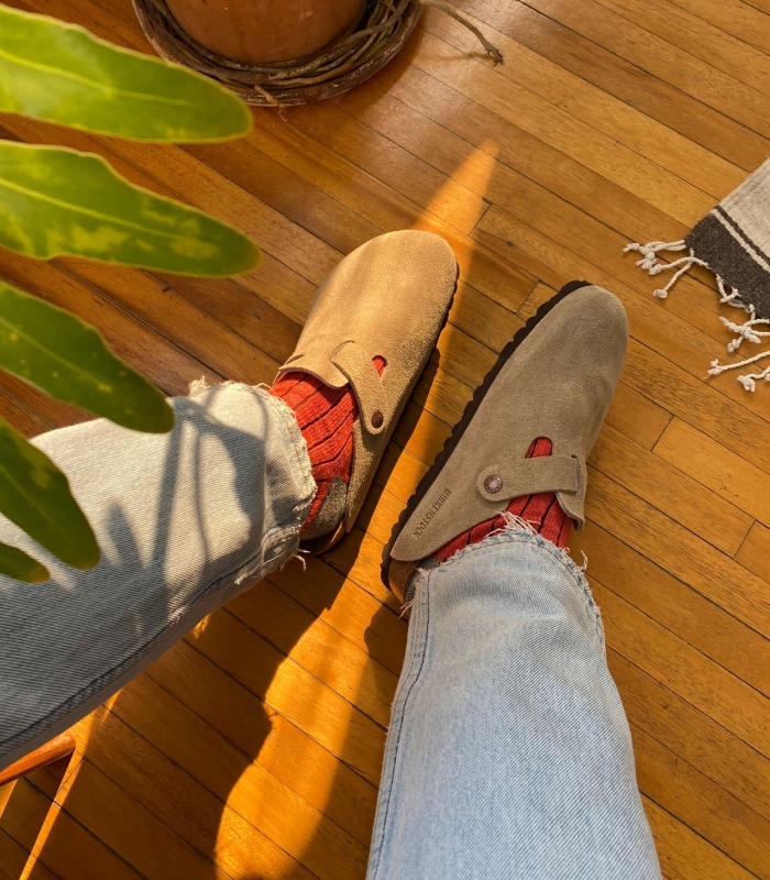 Calcetines Lana Naranja Y Gris