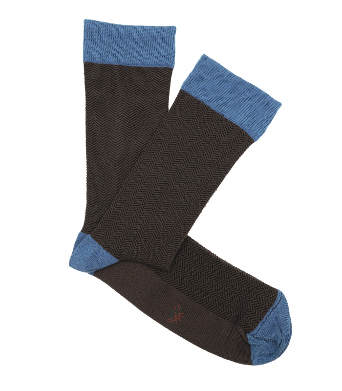 Brown And Blue Herringbone Socks