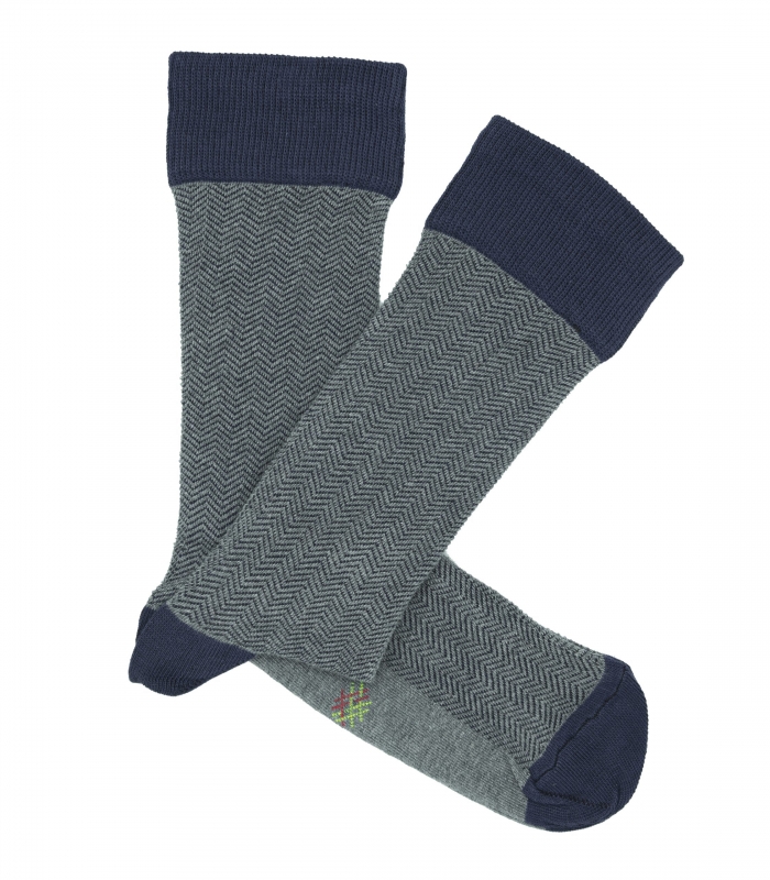 Grey And Blue Herringbone Socks