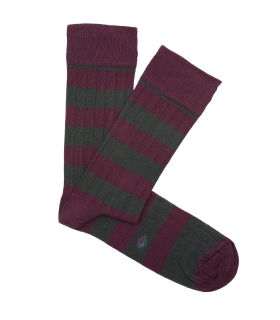 Green And Burgundy Striped Ribbed Socks