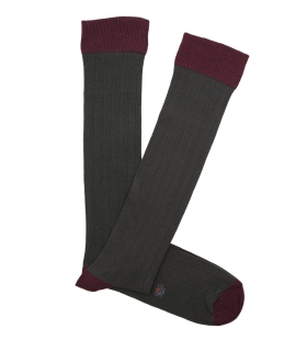 Gray And Burgundy Ribbed Knee High Socks