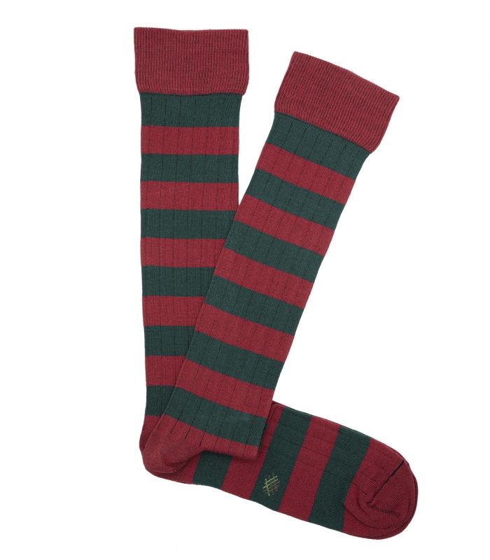 Calcetines Altos Canalé Rayas Rojo Y Verde