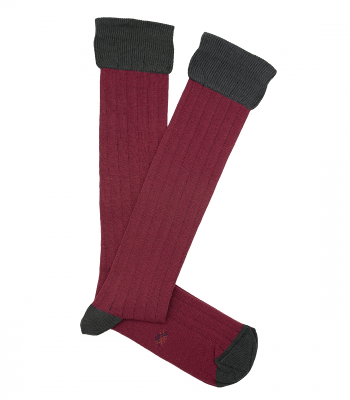 Calcetines Altos Canalé Rojo Y Gris