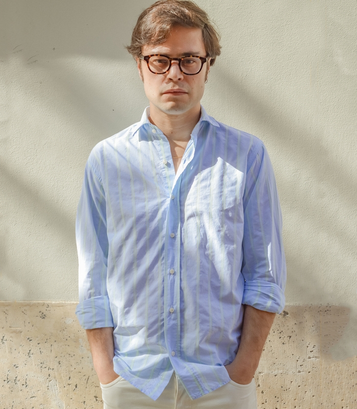 Blue And Green Striped Cotton Shirt