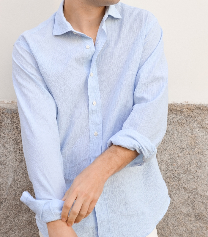 Blue Striped Sheersucker Shirt