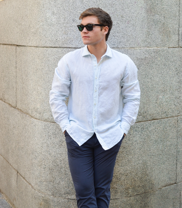 Striped Cotton Linen Shirt Green