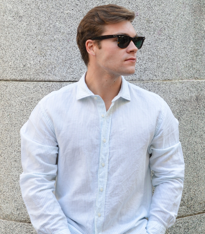 Striped Cotton Linen Shirt Green