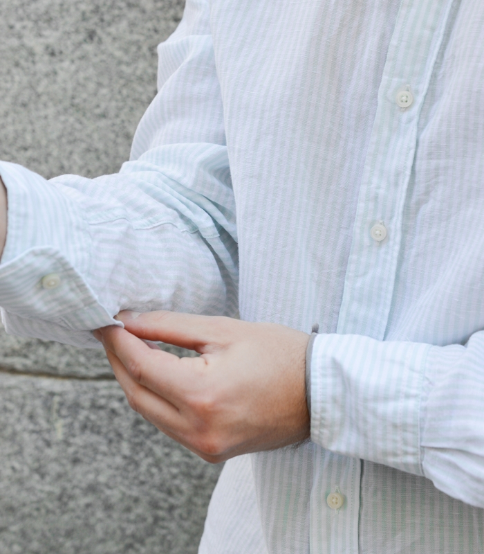 Striped Cotton Linen Shirt Green