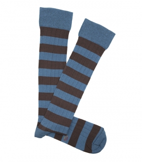 Calcetines Altos Canalé Rayas Azul y Marrón