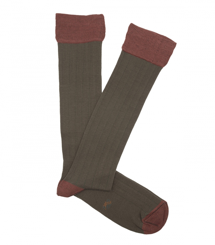 Brown and Caldera Ribbed Knee High Socks