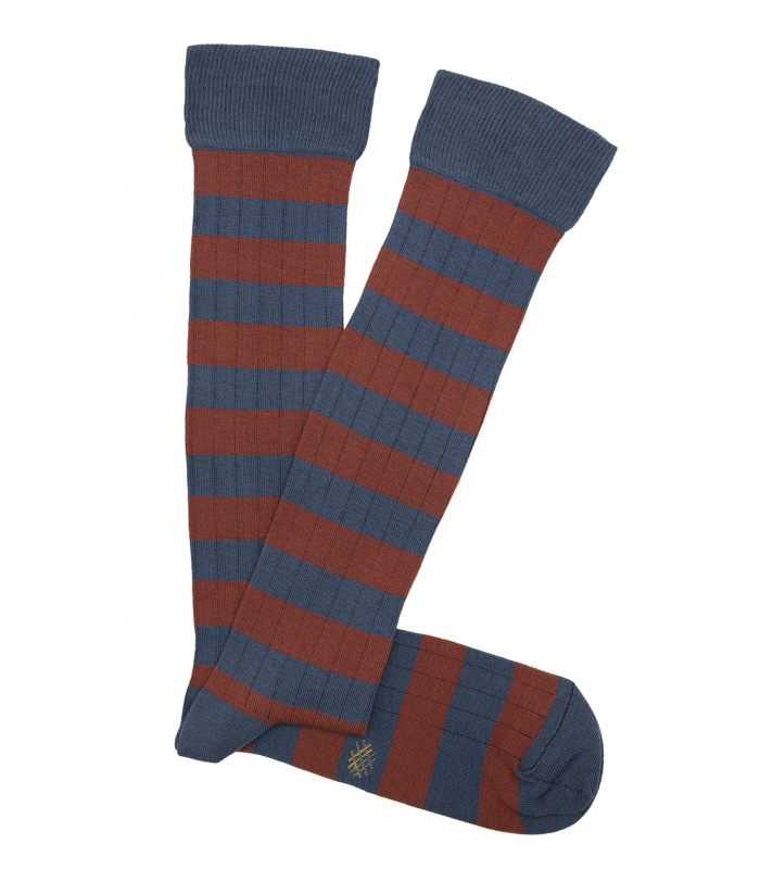 Blue and Caldera Striped Ribbed Knee High Socks