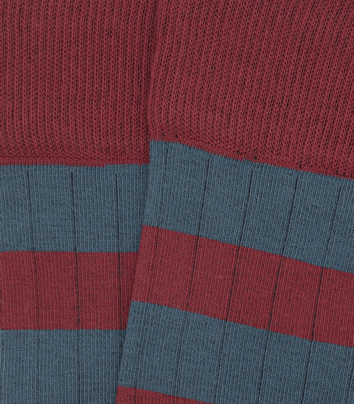 Light Blue and Red Striped Ribbed Knee High Socks