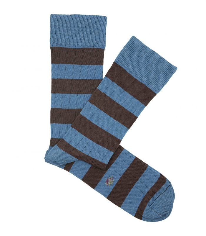 Calcetines Canalé Rayas Azul Claro y Marrón