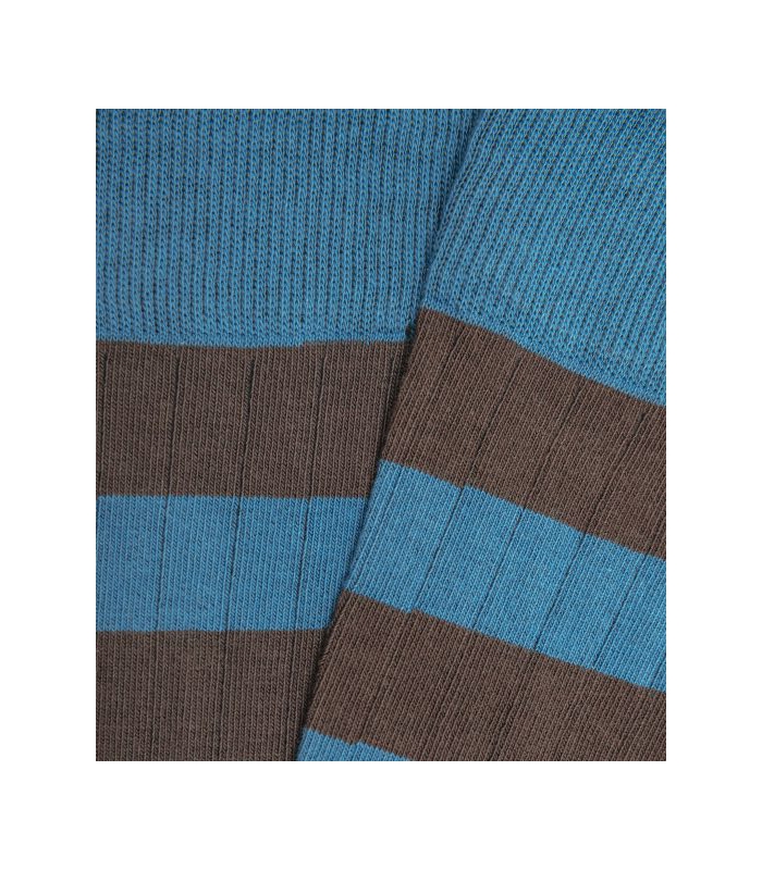 Light Blue and Brown Striped Ribbed Socks