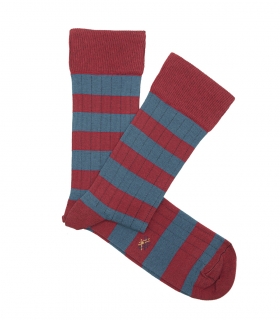 Red and Light Blue Striped Ribbed Socks
