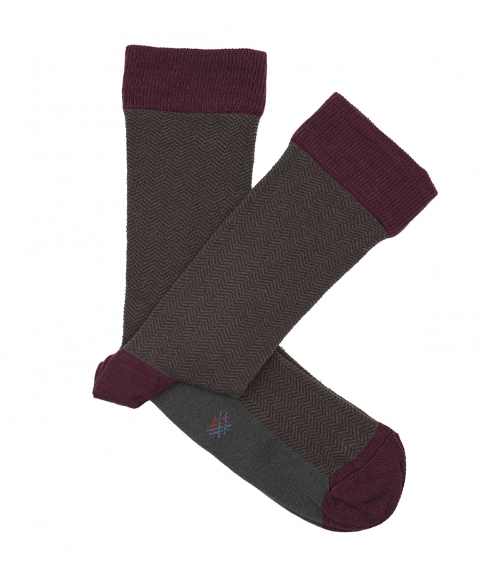 Burgundy and Gray Herringbone Socks