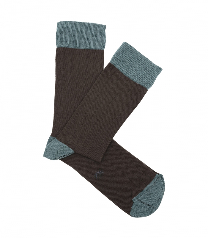 Brown and Blue Ribbed Socks