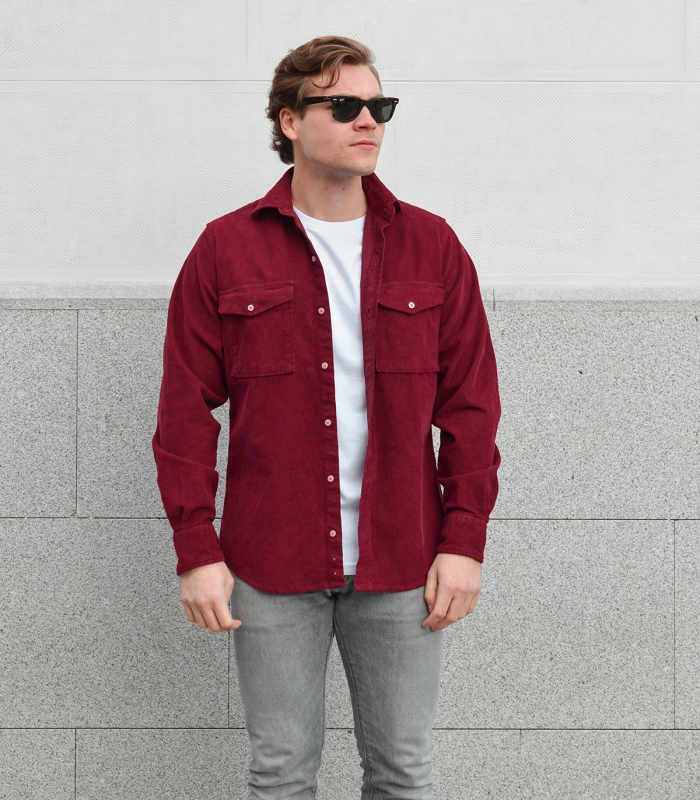Washed Bordeaux Corduroy Overshirt
