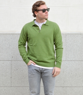 Wool Cashmere Polo Sweater Green