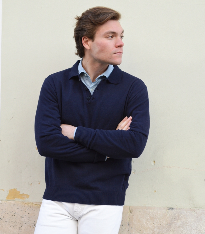 Jersey Polo Lana Cashmere Azul