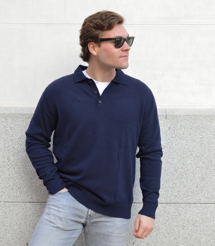Jersey Polo Lana Cashmere Azul