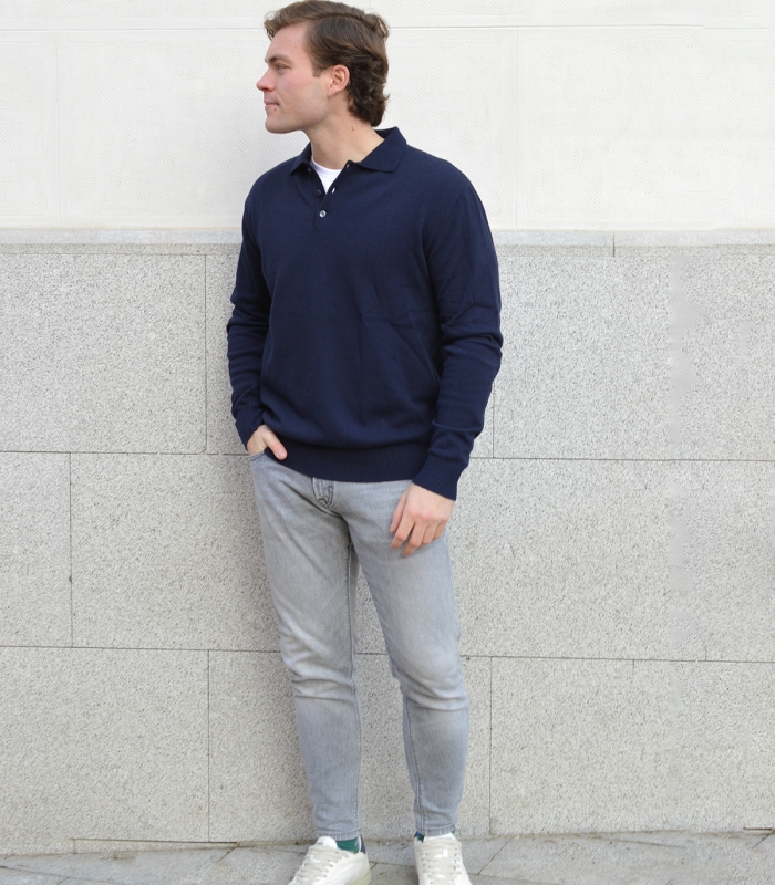 Jersey Polo Lana Cashmere Azul