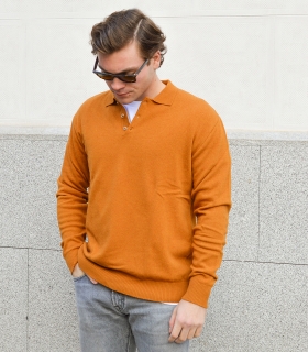 Mustard Wool Cashmere Polo Sweater