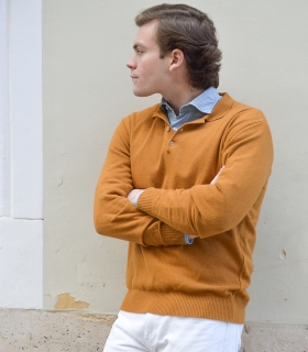 Mustard Wool Cashmere Polo Sweater