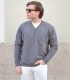 Jersey Cuello Pico 100% Lana Gris