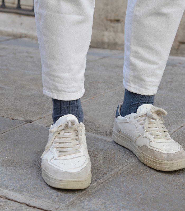 Blue And Grey Ribbed Socks