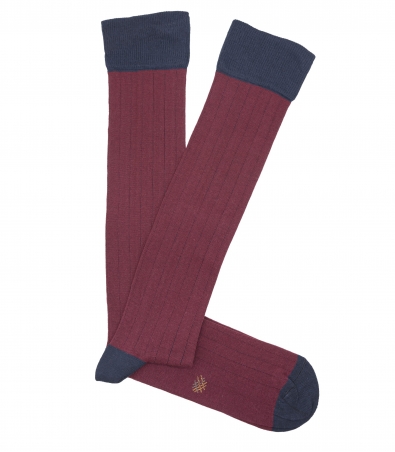 HOOK Burgundy and Blue Ribbed High Socks