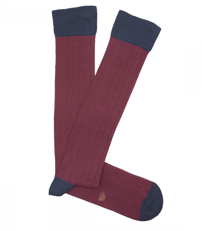 HOOK Burgundy and Blue Ribbed High Socks