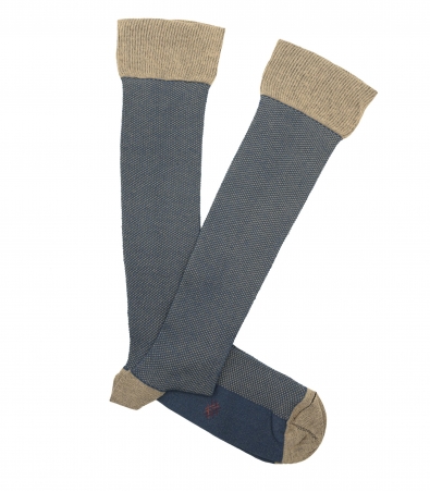 HOOK Blue and Beige Bird's Eye High Socks