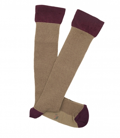 HOOK Beige and Bordeaux Bird's Eye High Socks