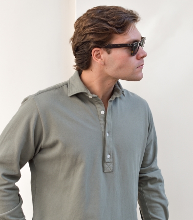 Dusty Green Pique Popover Shirt