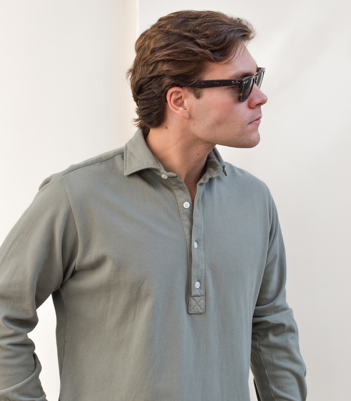 Dusty Green Pique Popover Shirt