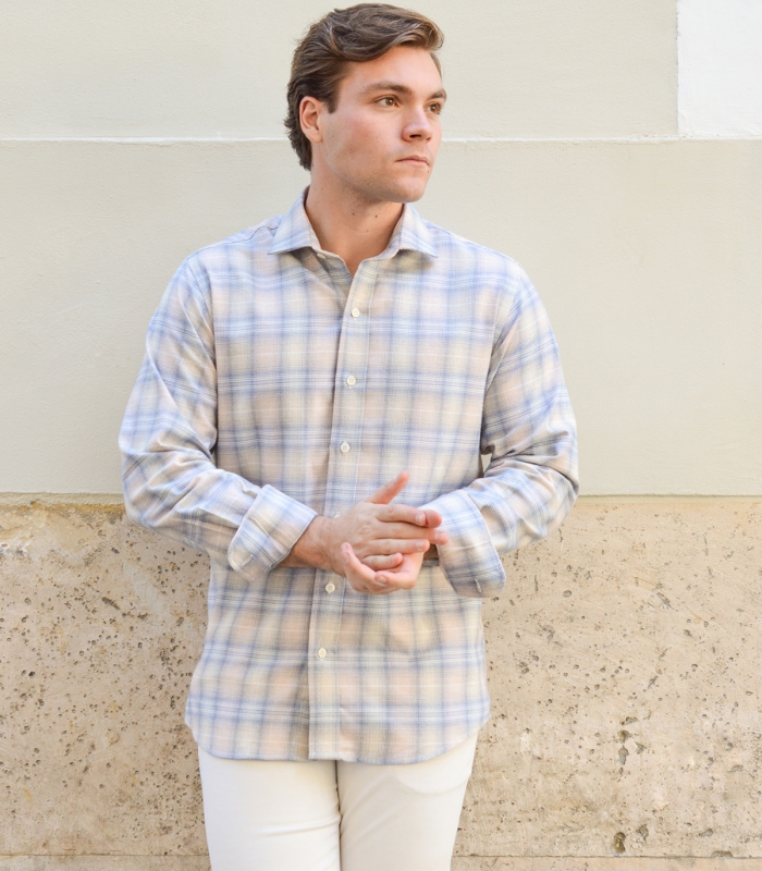 Camisa HOOK Franela Cuadros Azul Y Beige