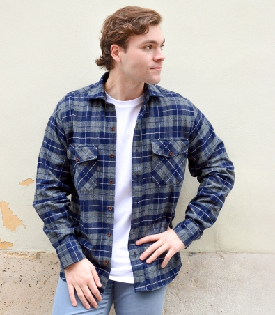 Sobrecamisa Franela Cuadros Azul Y Gris HOOK